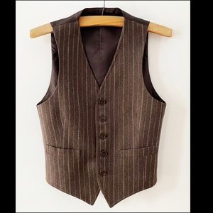 Formal Wool Vest Brown Striped Men Classic Waistcoat vintage
